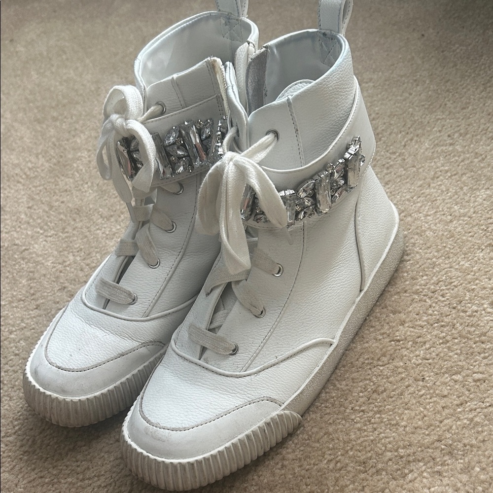 White High-Top Karl Lagerfeld Sneakers with Silver Accents